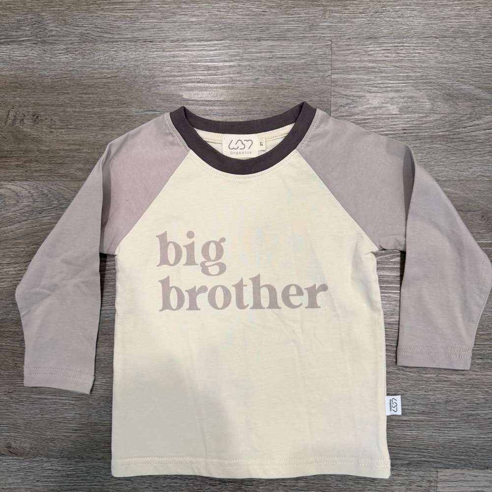 Big Brother Long Sleeve Raglan Tee - Cream & Taupe 2T